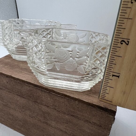 Art Deco Vintage Glass Etched Sugar Bowl Roses Floral Flowers - Picture 11 of 16